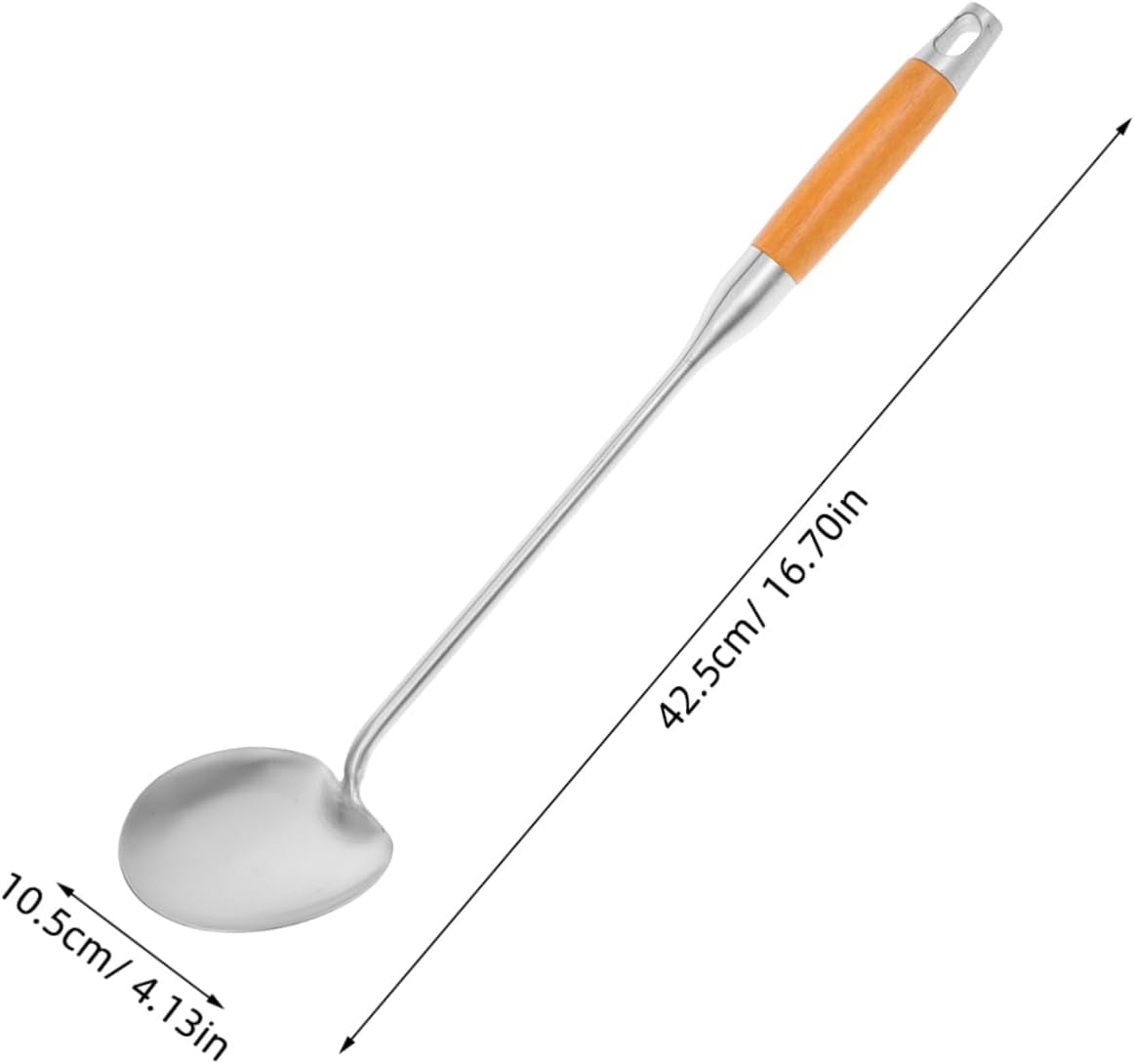 CHILDWEET Stainless Steel Wok Turner with - Wooden Handle Versatile Stir Fry Spatula for Cooking Flipping and Frying Kitchen Utensil with Seamless Design and
