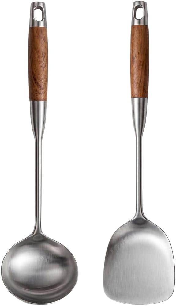 316L Stainless Steel Wok Spatula Set Wooden Handle