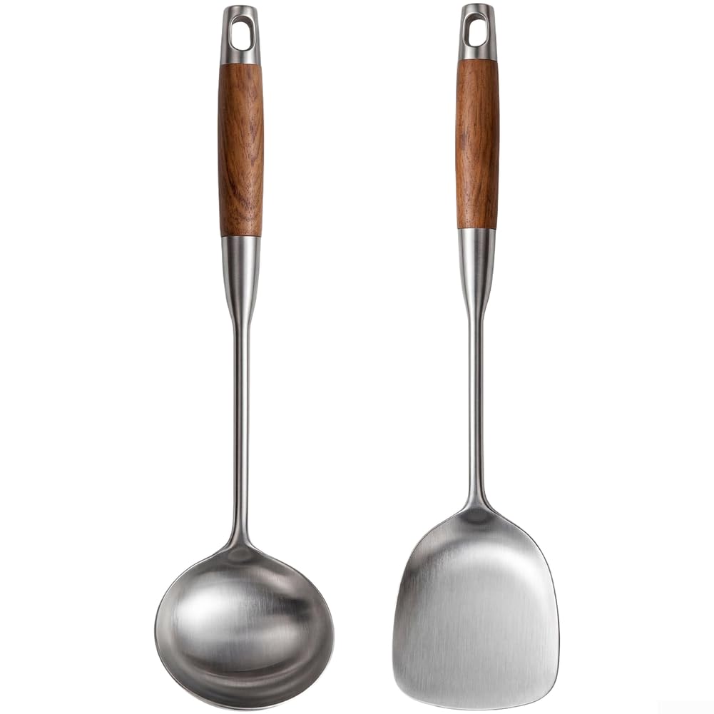 316L Stainless Steel Wok Spatula Set Wooden Handle