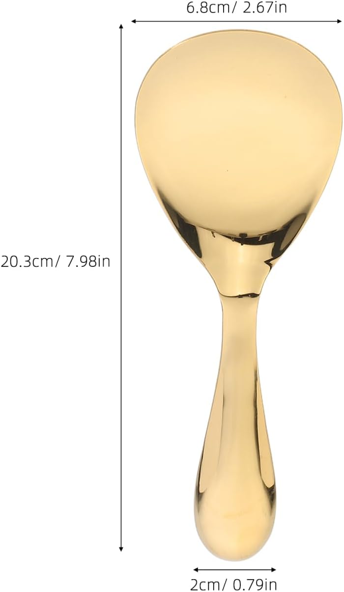 Gold Rice Spoon Stainless Steel Serving Paddle Non-stick Meal Prep Scooper for Cooker 304 Metal Rice Spatula Mashed Potato Scoop Spatula Gold Kitchen Utensils Japanese Style Tableware
