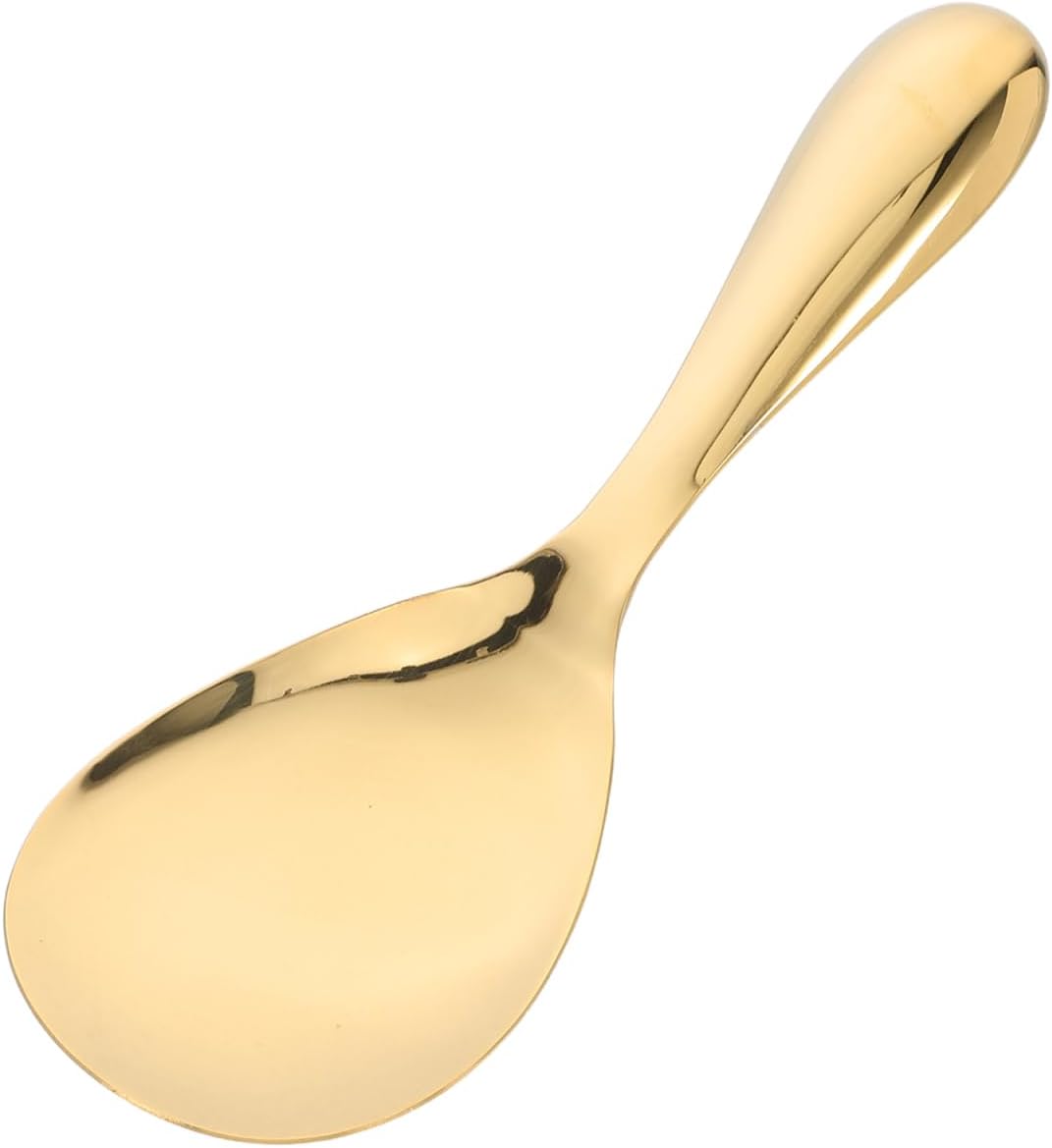Gold Rice Spoon Stainless Steel Serving Paddle Non-stick Meal Prep Scooper for Cooker 304 Metal Rice Spatula Mashed Potato Scoop Spatula Gold Kitchen Utensils Japanese Style Tableware
