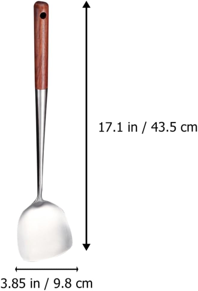 Wooden Handle Stainless Steel Wok Spatula for Kitchen Stir Fry Cooking