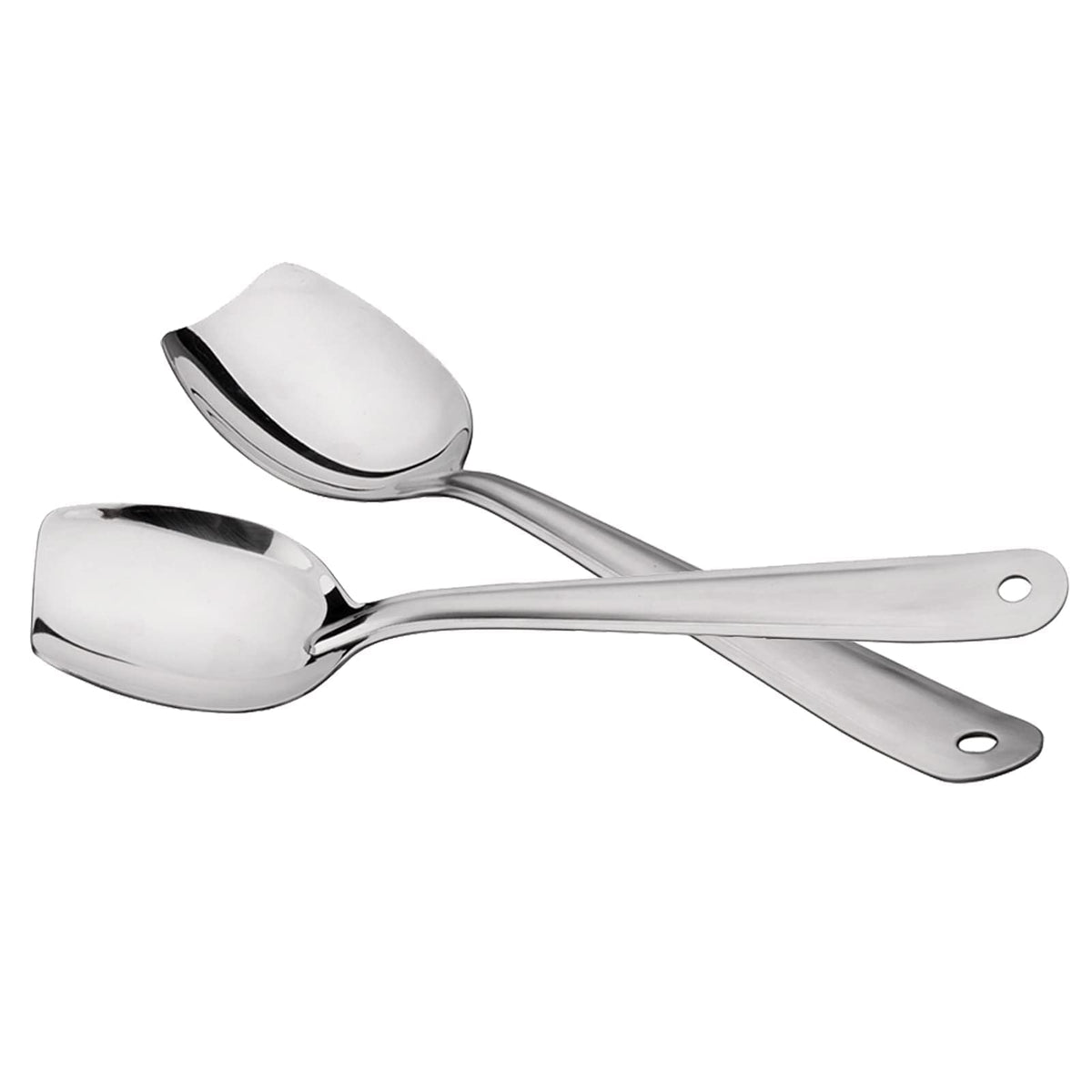IMEEA 10 Inch Flat Bottom Scraping Cooking Spoon Set of 2, 18/8 Stainless Steel Slotted & Solid Stirring Spoon, Flat Edge Kitchen Spoon for Stir Fry, Sauce, Soup, Instant Pot