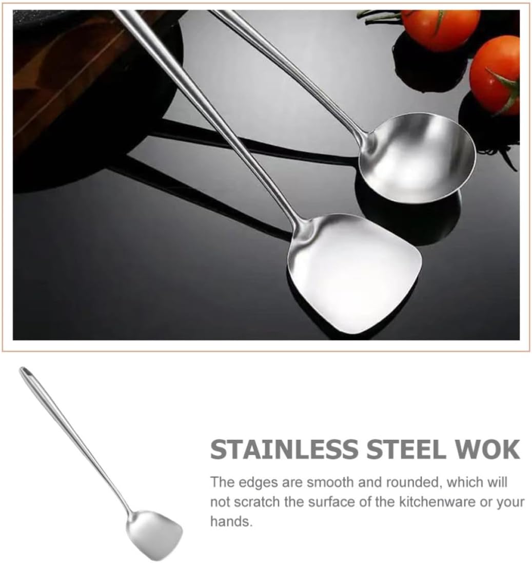 Wok Spatula for Stir Fry Cooking with Long Handle Stainless Steel