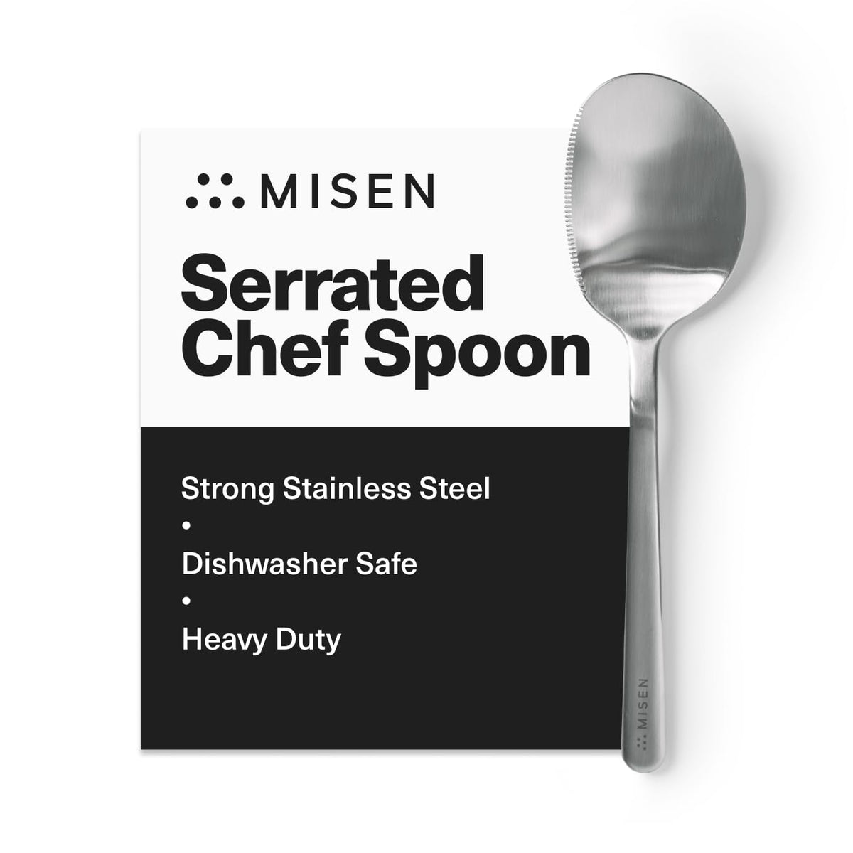 Misen Slotted Chef Spoon – Stainless Steel Draining and Serving Spoon for Pasta Vegetables Poached Eggs Fried Foods Meatballs Braises and Everyday Cooking and Kitchen Prep
