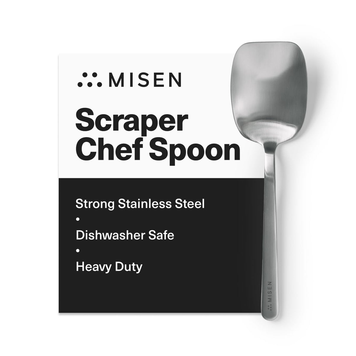 Misen Slotted Chef Spoon – Stainless Steel Draining and Serving Spoon for Pasta Vegetables Poached Eggs Fried Foods Meatballs Braises and Everyday Cooking and Kitchen Prep