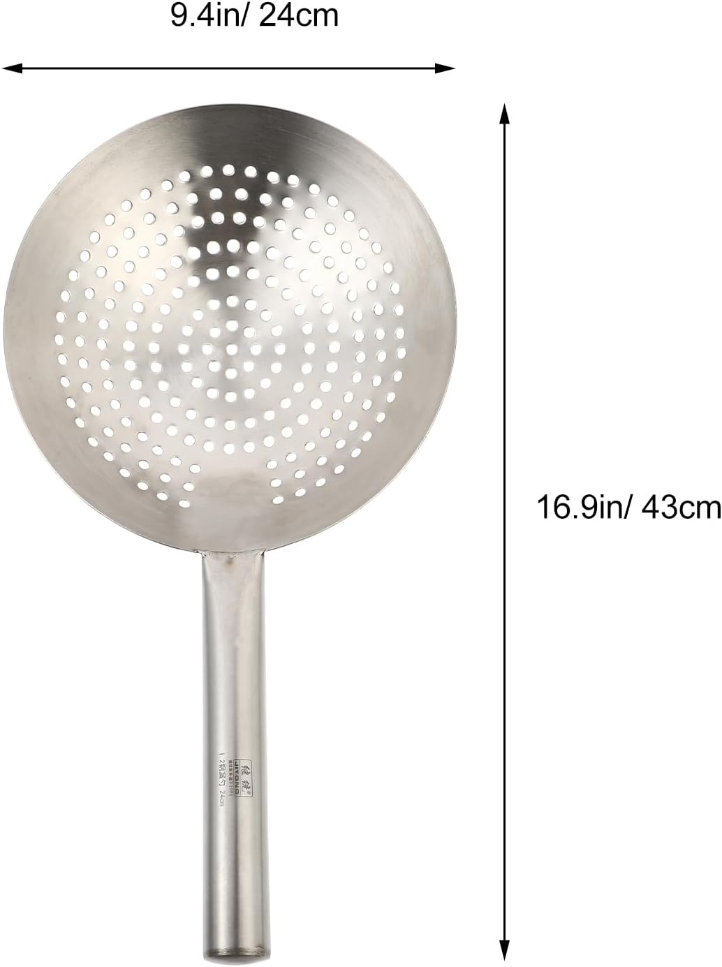 Slotted Spoon Stainless Steel, 16.9 Inch Heavy Duty Skimmer with Handle, Kitchen Strainer Ladle for Kitchen, Diameter 9.4 Inches