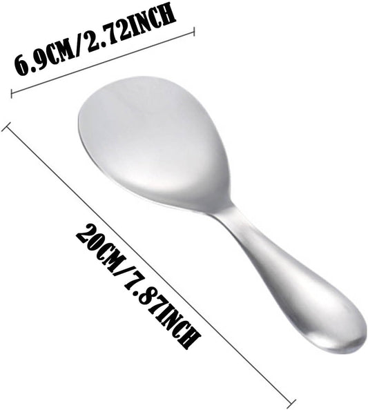 8 Inch Rice Spoon, 304 Stainless Bending Resistance Ergonomics Non-Stick Spoons,Lightweight Smooth Round Edge Clean Convenient Versatile Uses Rice Paddle for Kitchen Home Catering Restaurant