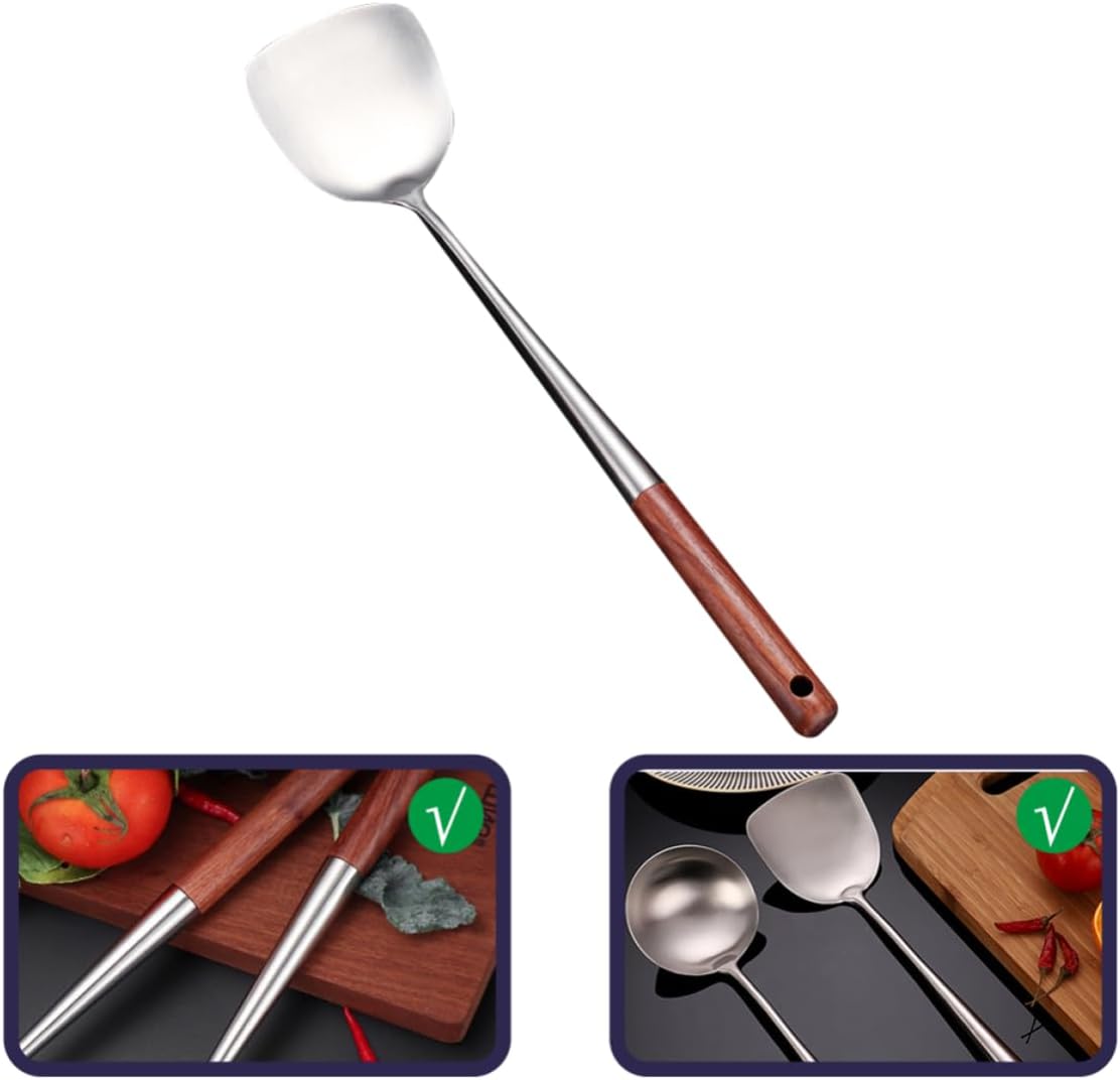 Wooden Handle Cooking Spatula Stainless Steel for Wok Stir Fry