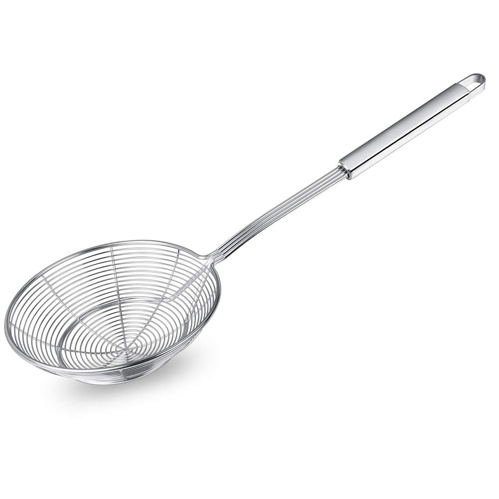 Swify Slotted Spoon Skimmer, Stainless Steel Strainer Ladle With Handle, Asian Wok Skimmer for Kitchen Cooking Deep Fryer, Draining & Frying, 15 inch