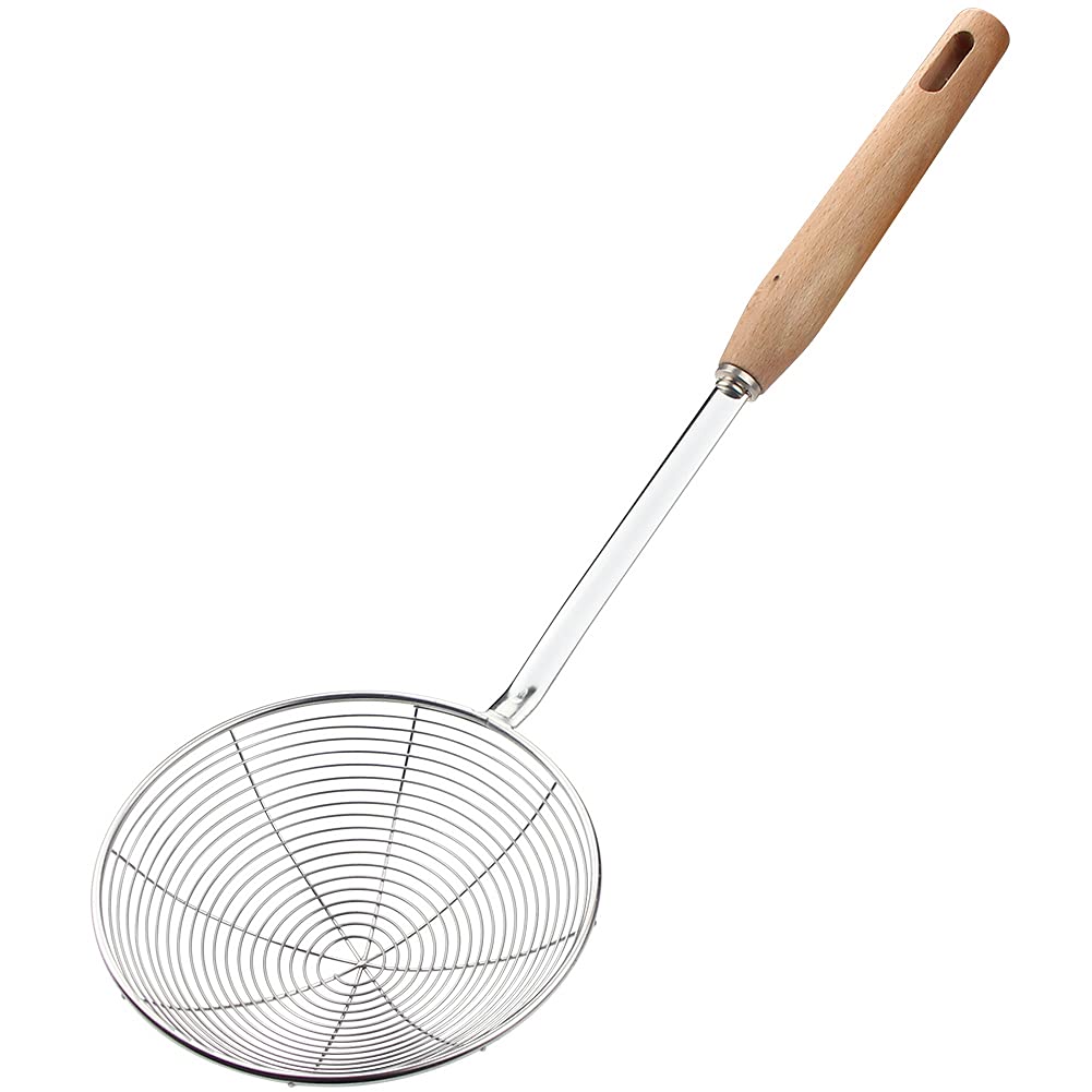 IQCWOOD Spider Strainer & Slotted Spoon, 7.1 inch Skimmer with Wood Handle