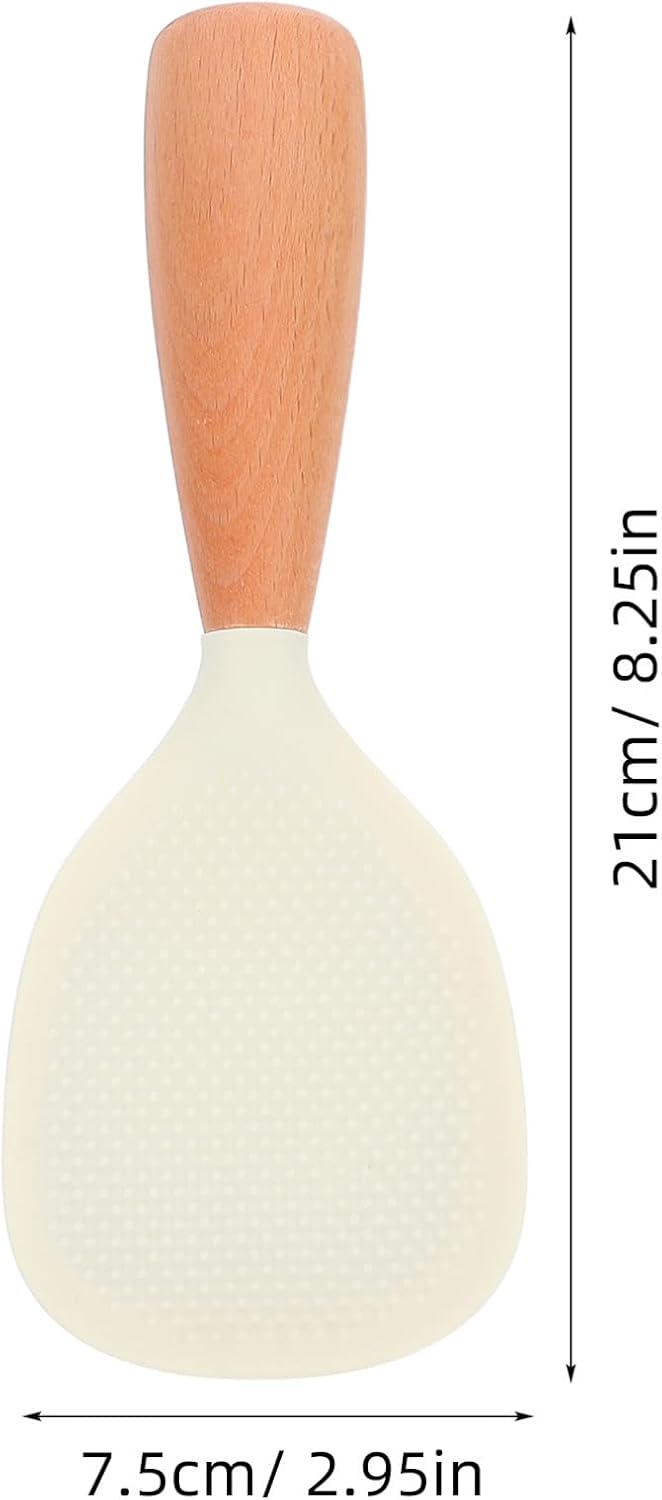 MAGICLULU Heat Resistant Silicone Rice Serving Spoon with Wooden Handle Self-Standing Non-Stick Spatula for Rice Cooker 8.26In Kitchen Scoop