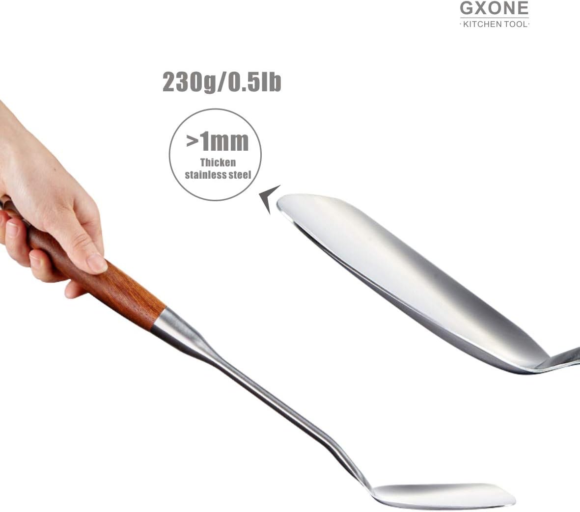Chinese Wok Spatula, 304 Stainless Steel,with Wooden Handle, 15.7 Inch