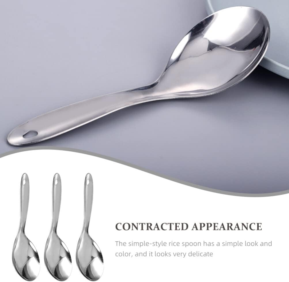 Kichvoe Stainless Steel Rice Spoon Set 3-Pack Lightweight Cooking Spoon Kitchen Gadget Rice Scooper for Serving Soups and Stews Easy to Store and Carry