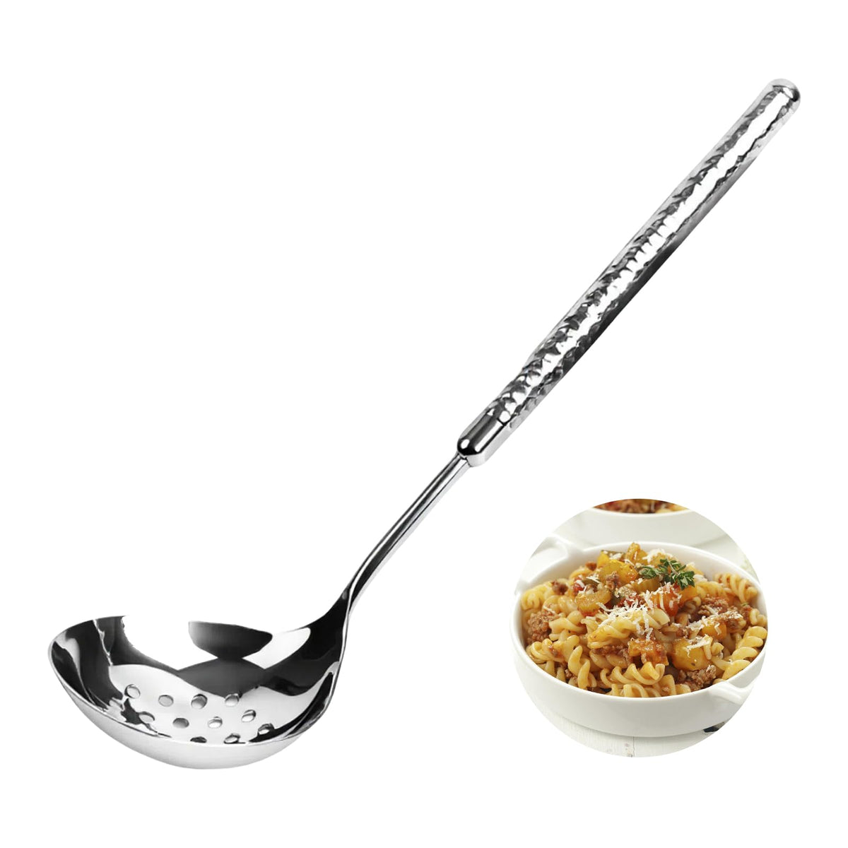 LANGMINGDE Slotted Serving Spoon 18/8 Stainless Steel, 7.87" Large Metal Slotted Spoon with Short Handle, 3.7MM Thick Slotted Utensil for Buffet, Party, Dinner, Restaurants, Kitchen(1 Pack)