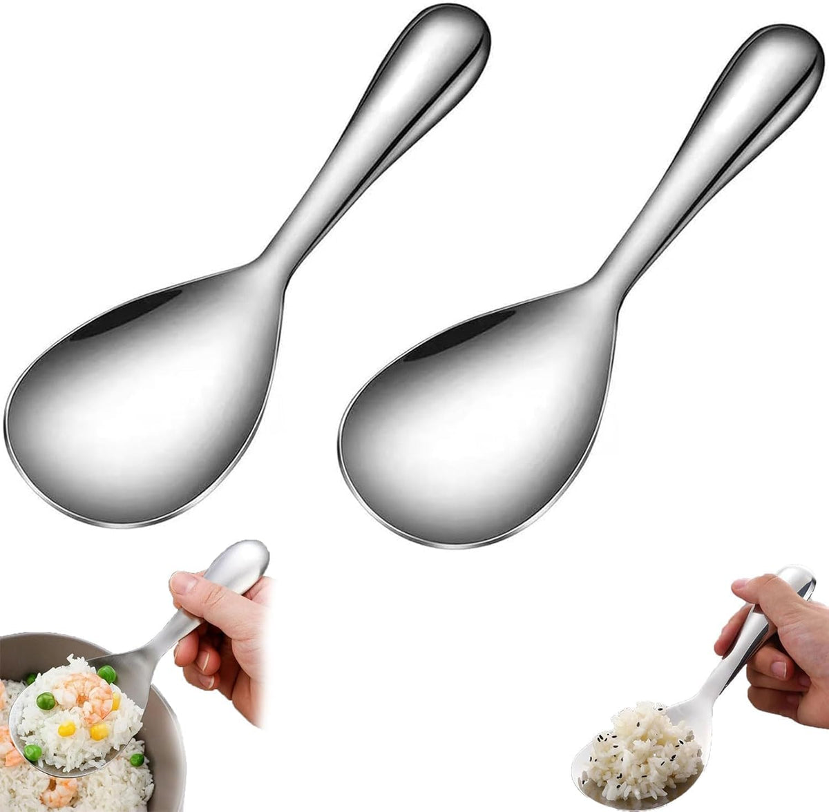 Thickened Stainless Steel Non-Stick Rice Spoon,Stainless Steel Rice Spoon,Durable, Non-Stick Food Rice Spoon Paddle, Easy to Clean, Suitable for Home Hotel Restaurant (2pcs)