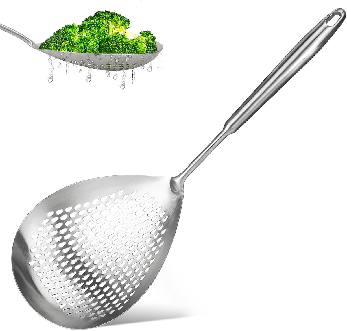 Skimmer Slotted Spoon, Length 17.3 in Diameter 7.5 in Pasta Strainer/Frying Spoon for Kitchen and Colander, Top-notch Steel Spider Strainer/oil strainer for Cooking