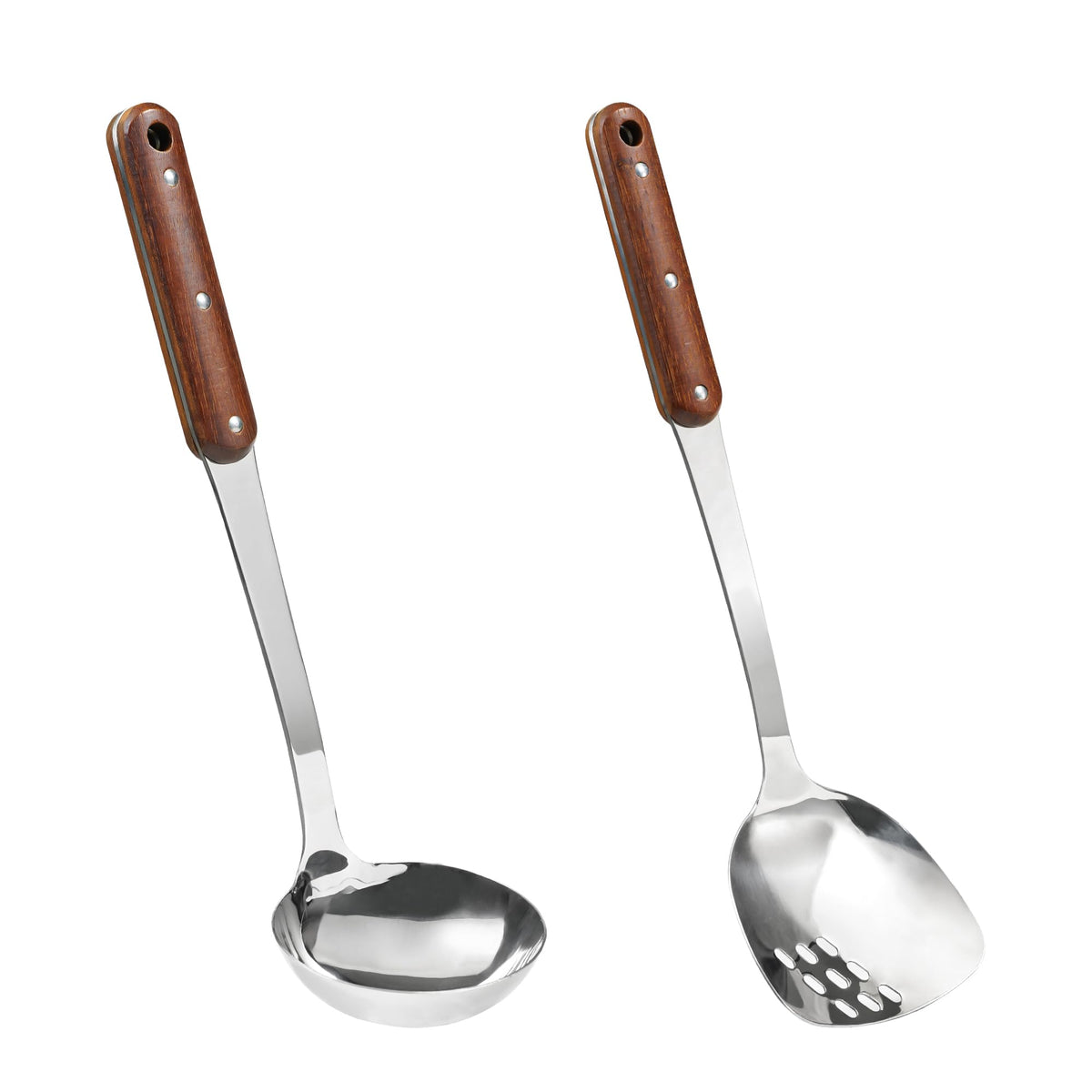 FJNATINH Stainless Steel Cooking Utensils Set, Mirror Polished 6 Pieces Kitchen Utensils Set, Kitchen Tools Set With Wooden Handle Non-Stick Heat Resistant,Dishwasher Safe, Easy to Clean