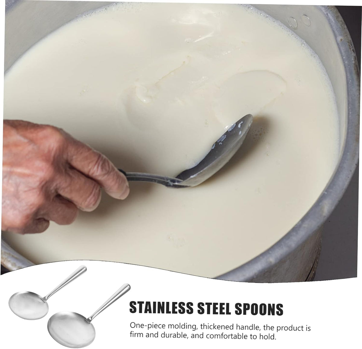 Zerodeko Tofu Pudding Spoon Set of 2 Stainless Steel Flat Ladle for Silken Tofu Rice and Water One-Piece Molding with Ergonomic Handle 11.41 in Kitchen Food Serving Spoons