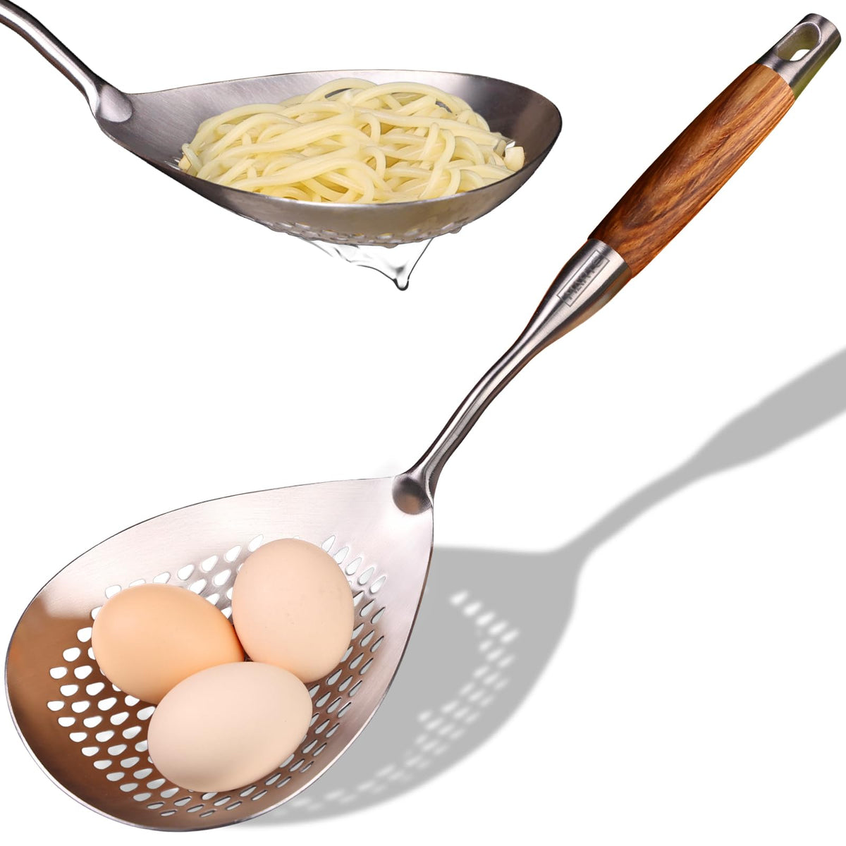 Skimmer Slotted Spoon -16.5" 304 Stainless Steel Pasta Spider Strainer Skimmer Ladle Spoon for Cooking and Frying - Kitchen Metal Scoop Colander Strainer Spoon with Heat Resistant Handle