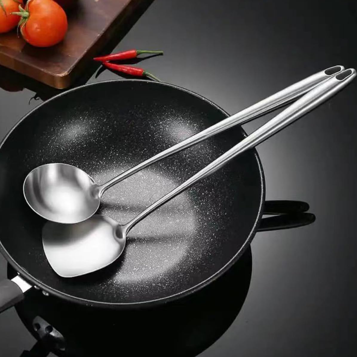 Long Handle Stainless Steel Wok Spatula for Stir Fry Cooking