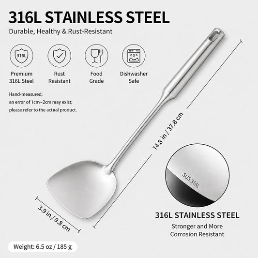 316L Stainless Steel Metal Spatula Set with Heat Resistant Handle Covers