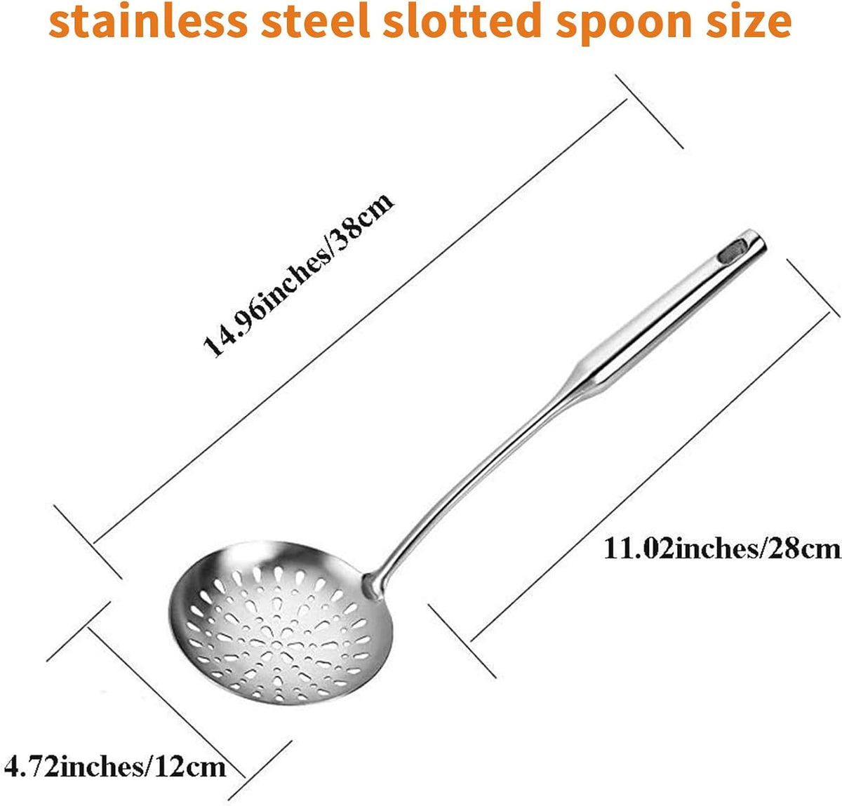TBWHL Skimmer Slotted Spoons for Cooking Frying, Heavy Duty 304 Stainless Steel Strainer Spoon with Vacuum Ergonomic Handle, Comfortable Grip Design Strainer Ladle for Kitchen, 14.96 Inches