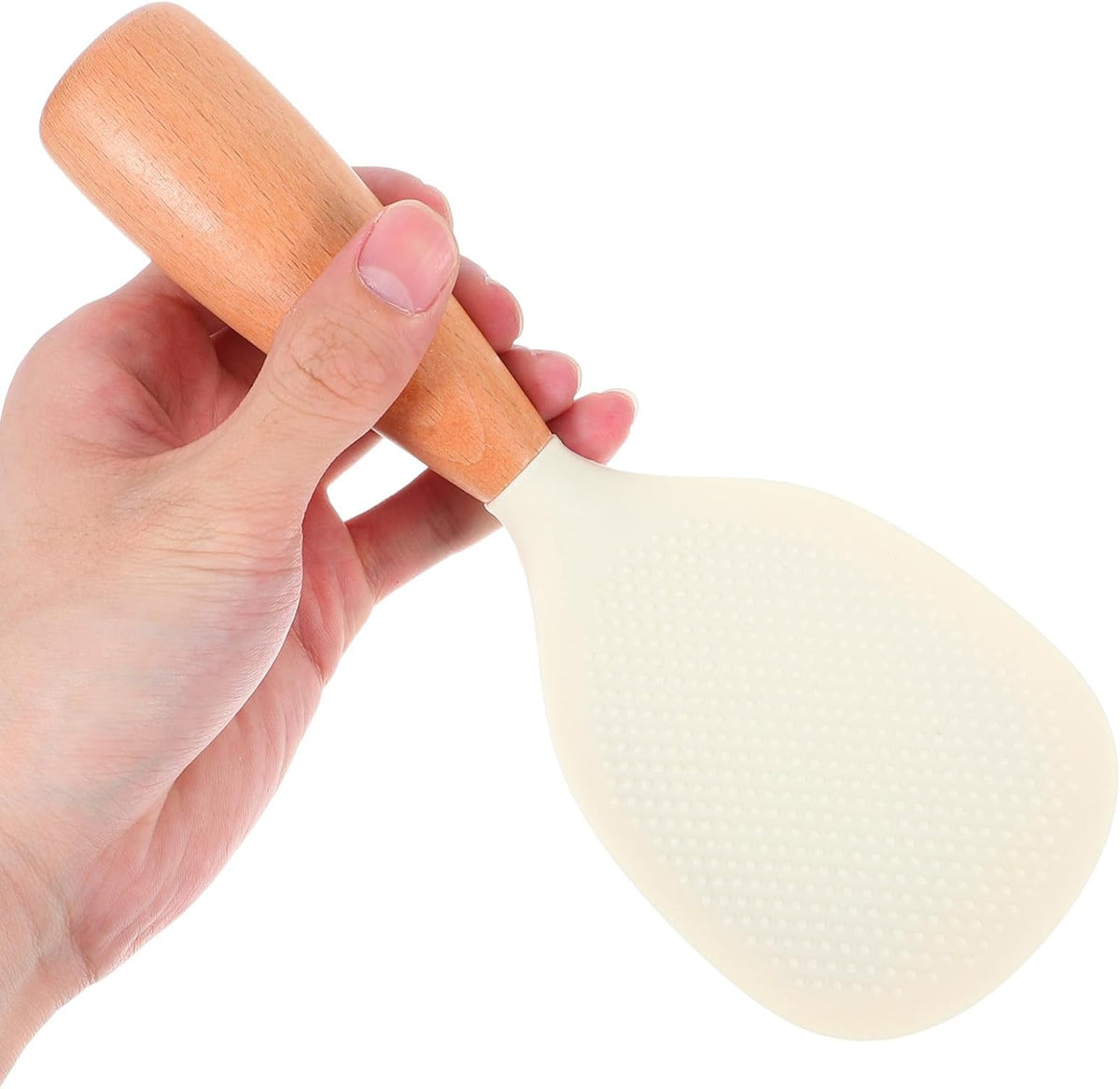 MAGICLULU Heat Resistant Silicone Rice Serving Spoon with Wooden Handle Self-Standing Non-Stick Spatula for Rice Cooker 8.26In Kitchen Scoop