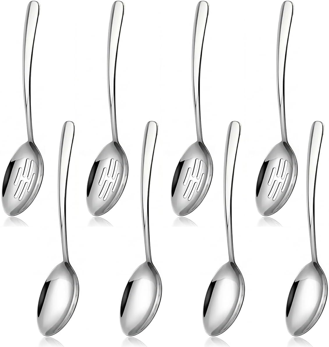 10.3-in Large Serving Spoons Set, 18/0 Stainless Steel, Heavy Duty, 2 Serving & 2 Slotted for Wedding Party Buffet Housewarming, Pack of 4