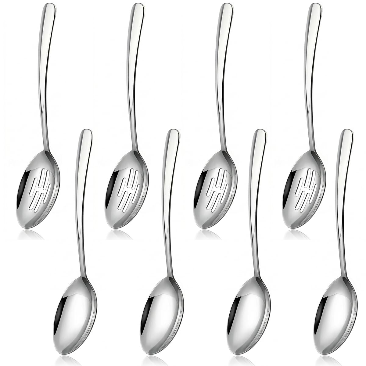 10.3-in Large Serving Spoons Set, 18/0 Stainless Steel, Heavy Duty, 2 Serving & 2 Slotted for Wedding Party Buffet Housewarming, Pack of 4
