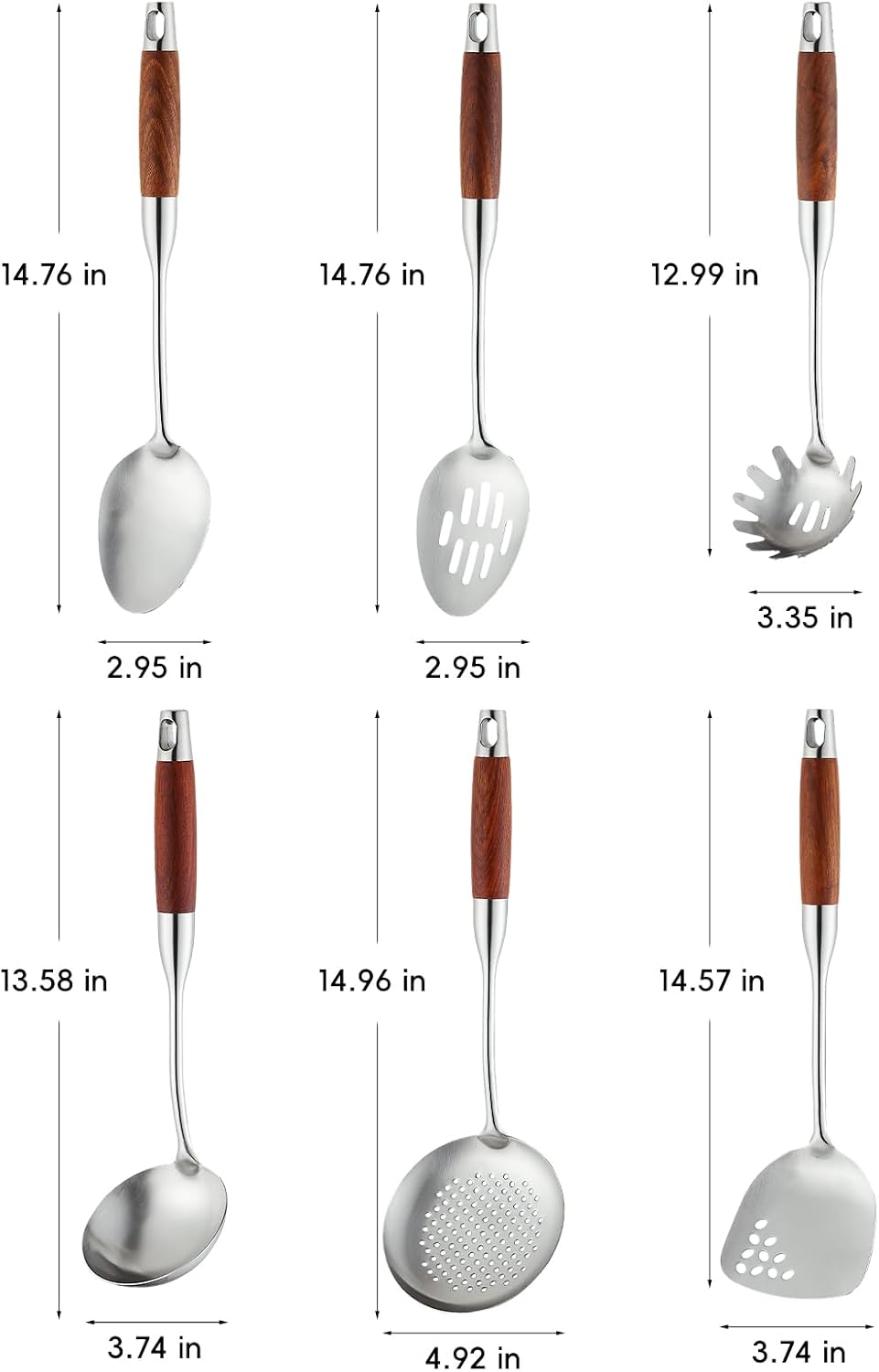 Izurok 18/10 Stainless Steel Kitchen Utensils Set,6 Piece Cooking Utensils With Wood Handle,Heat Resistant Kitchen Tool Set With Spatula, Spoon, Ladle, Skimmer, Slotted Spoon, Pasta