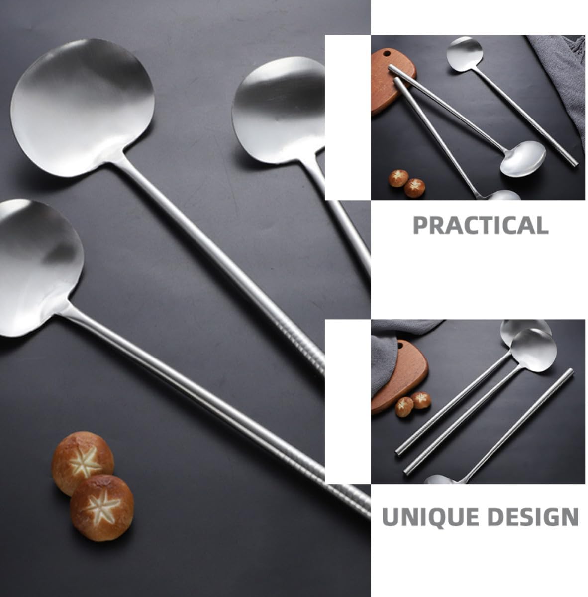 Wok Spatula Stir Fry Cooking for Kitchen with Long Handle Stainless Steel