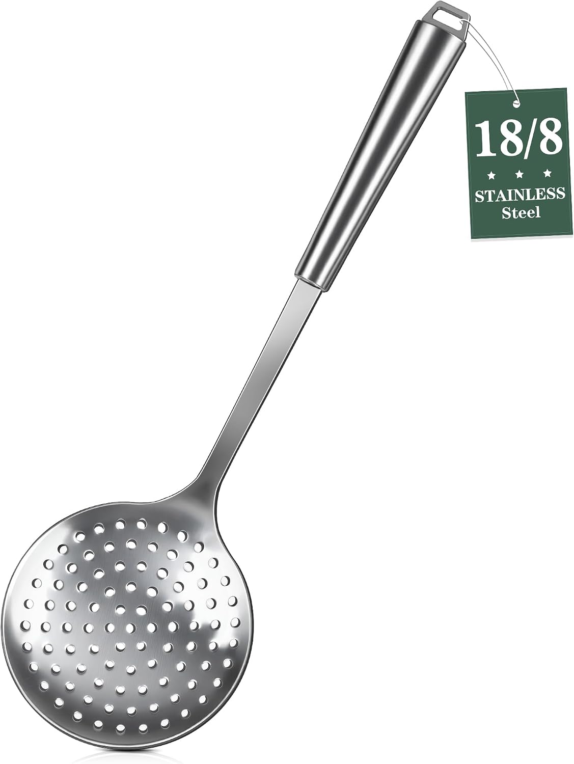 304 Stainless Steel Slotted Spoons for Cooking, Skimmer Ladle, Heavy Duty Sturdy Large Strainer Spoon with Hanging Hole, Heat Resistant Metal Kitchen Utensil, Ergonomic Handle, Dishwasher Safe
