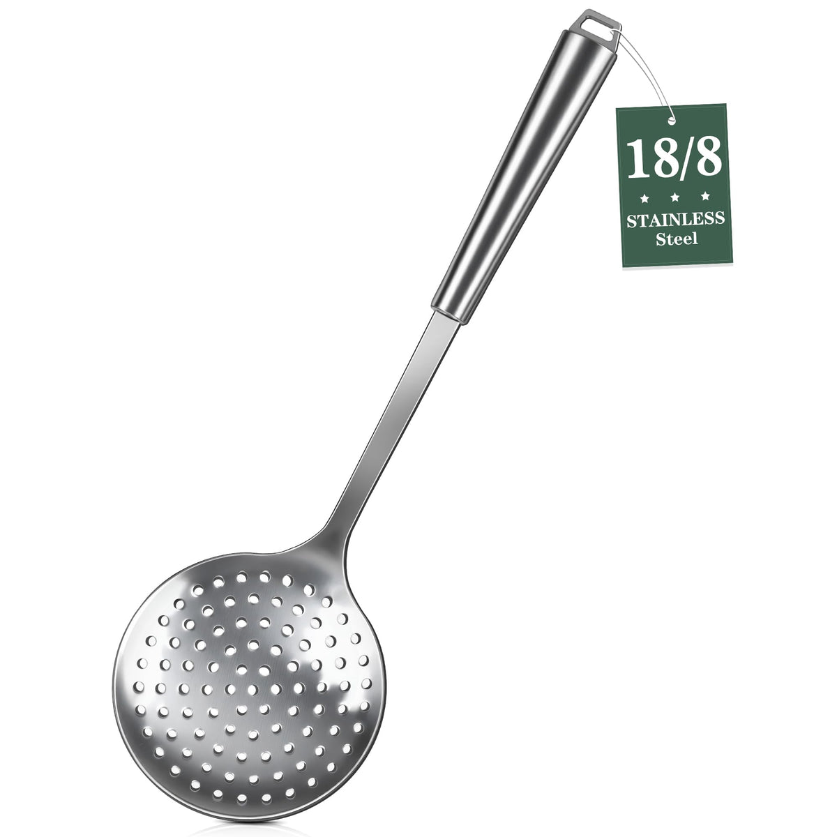 304 Stainless Steel Slotted Spoons for Cooking, Skimmer Ladle, Heavy Duty Sturdy Large Strainer Spoon with Hanging Hole, Heat Resistant Metal Kitchen Utensil, Ergonomic Handle, Dishwasher Safe