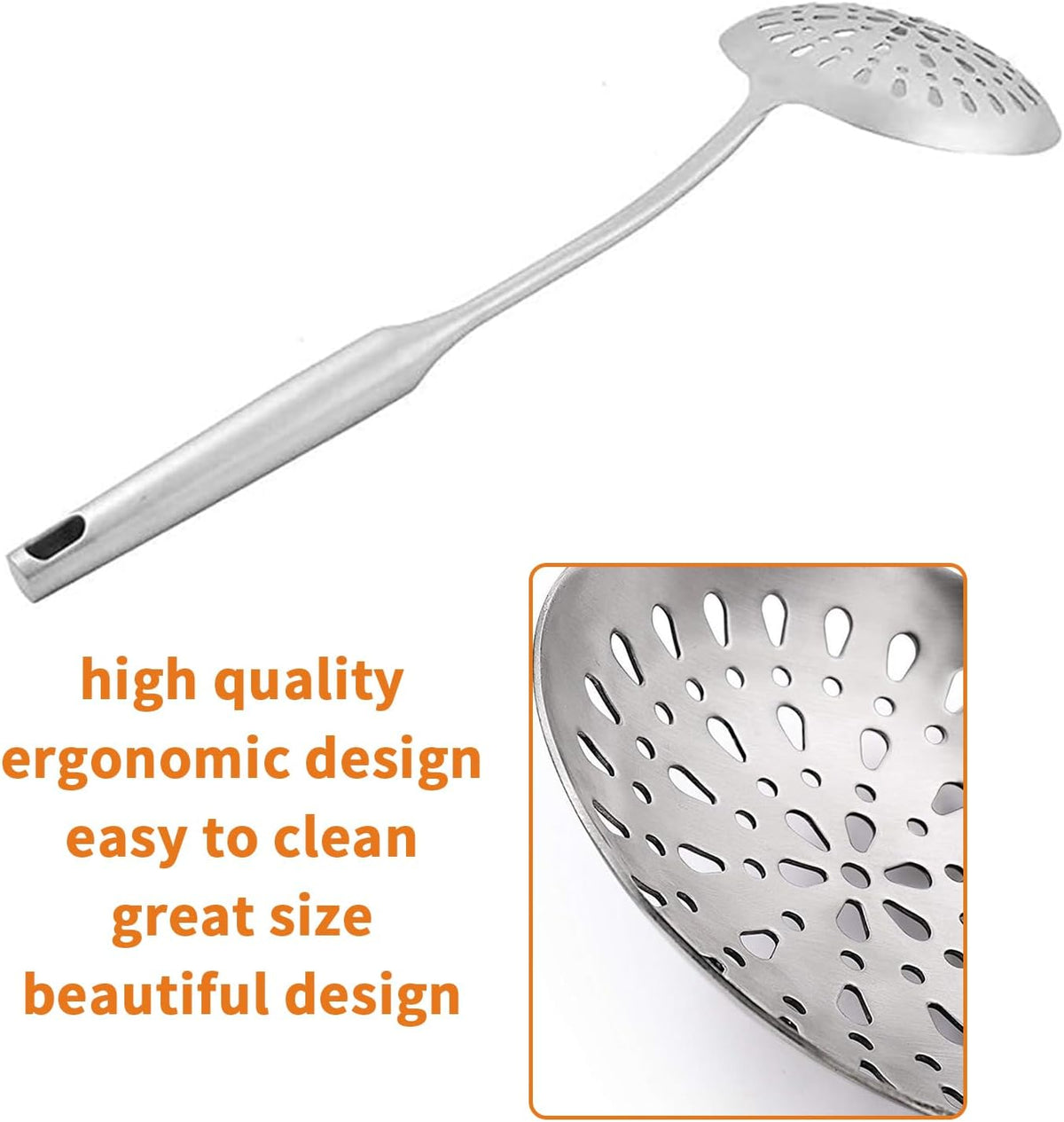 TBWHL Skimmer Slotted Spoons for Cooking Frying, Heavy Duty 304 Stainless Steel Strainer Spoon with Vacuum Ergonomic Handle, Comfortable Grip Design Strainer Ladle for Kitchen, 14.96 Inches