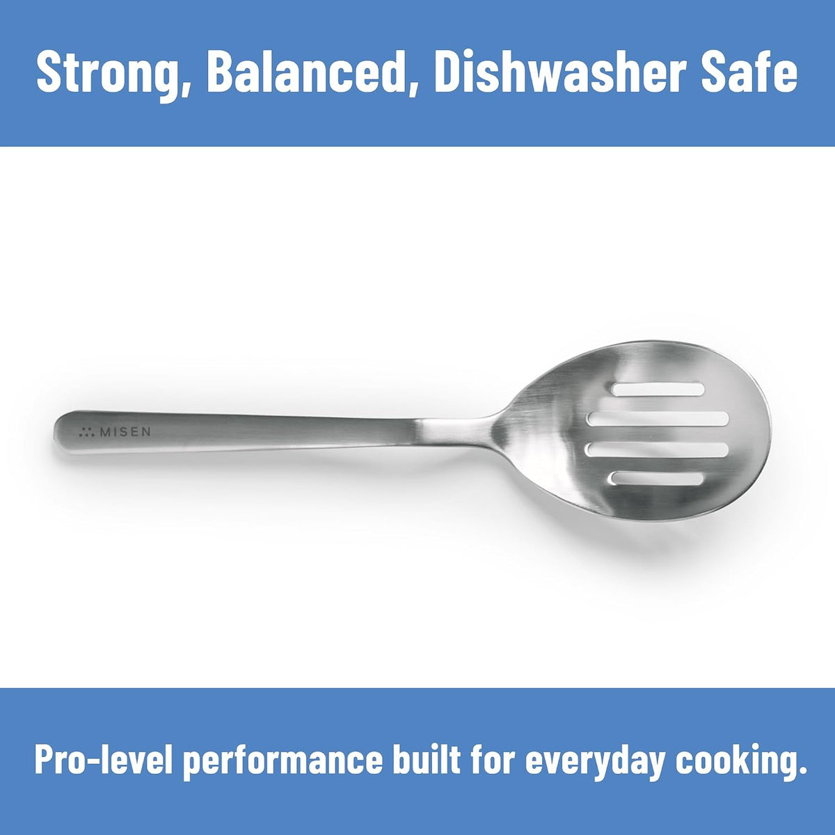 Misen Slotted Chef Spoon – Stainless Steel Draining and Serving Spoon for Pasta Vegetables Poached Eggs Fried Foods Meatballs Braises and Everyday Cooking and Kitchen Prep