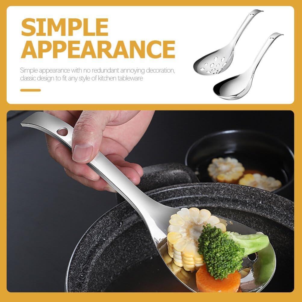 Luxshiny 2-piece Stainless Steel Rice Scooper Set Daily Use Slotted Spoons for Serving Rice Buffet Restaurant Home Kitchen Portable 9.25 inch Utensils