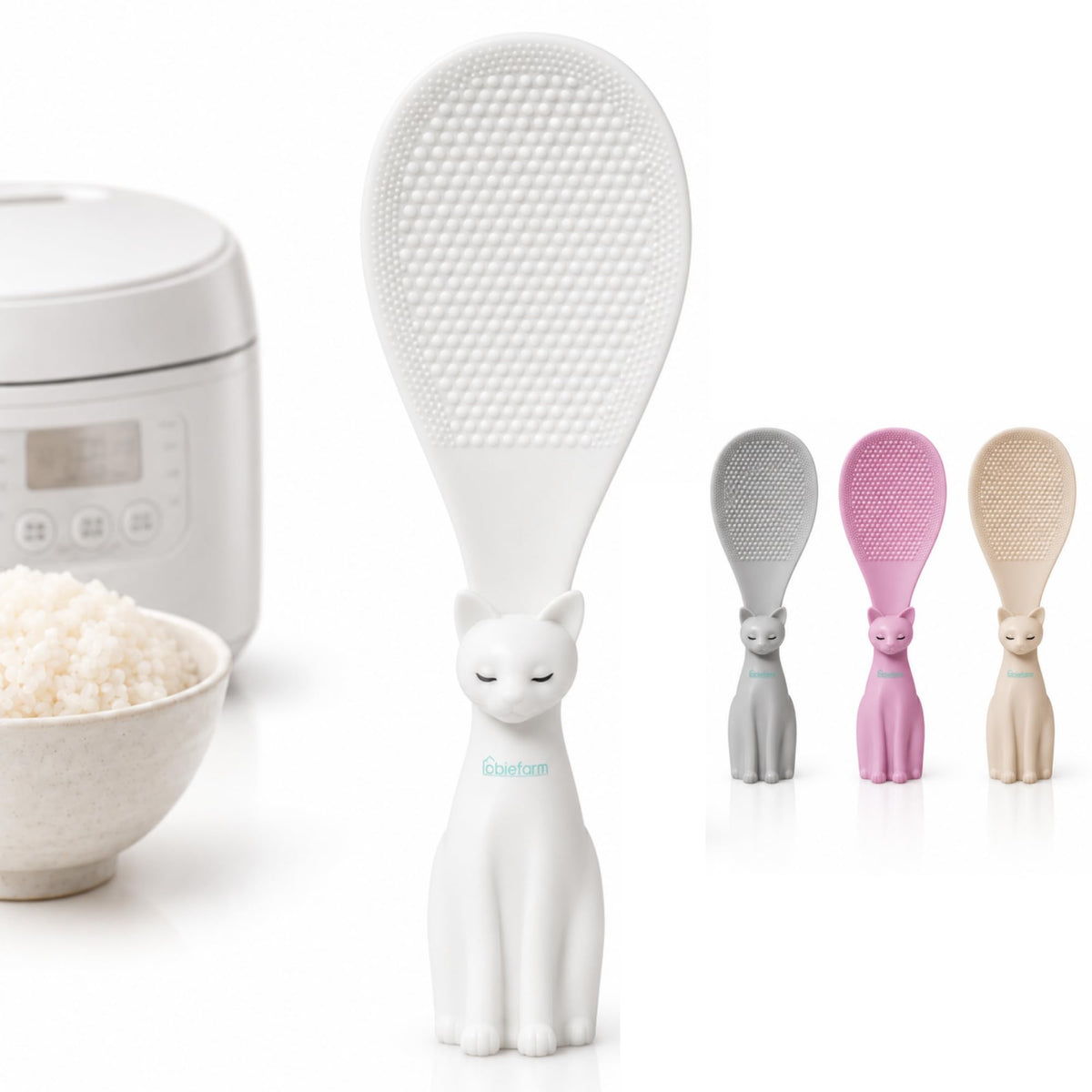 Cat Rice Scoop, Self-Standing Rice Paddle, Made in Korea (White)