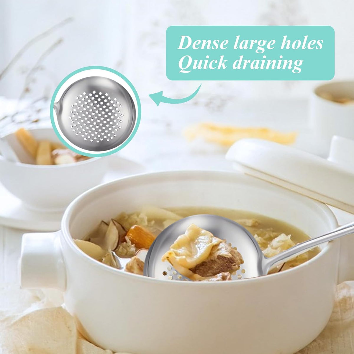 Slotted Spoon, Stainless Steel Strainer Metal Skimmer Spoon for Cooking