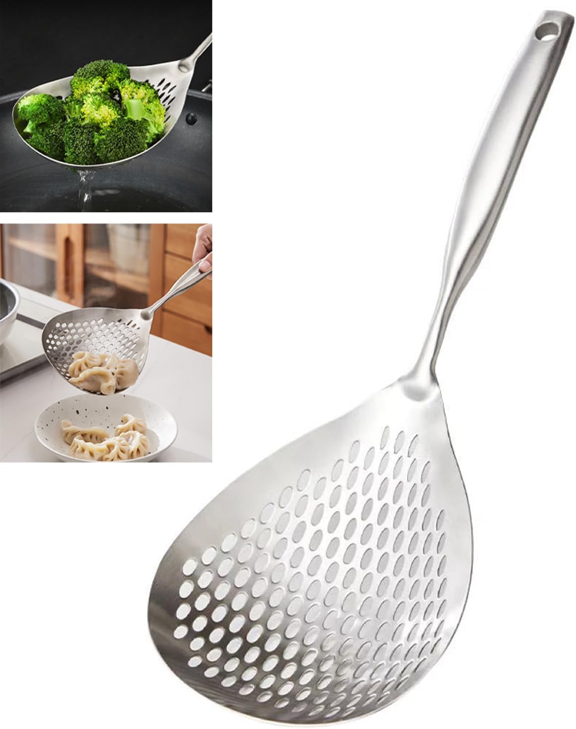 Extra Large Skimmer Slotted Spoon, 304 Stainless Steel Spider Strainer Spoon for Cooking and Frying, Pasta Strainer, Restaurant or Kitchen Tools