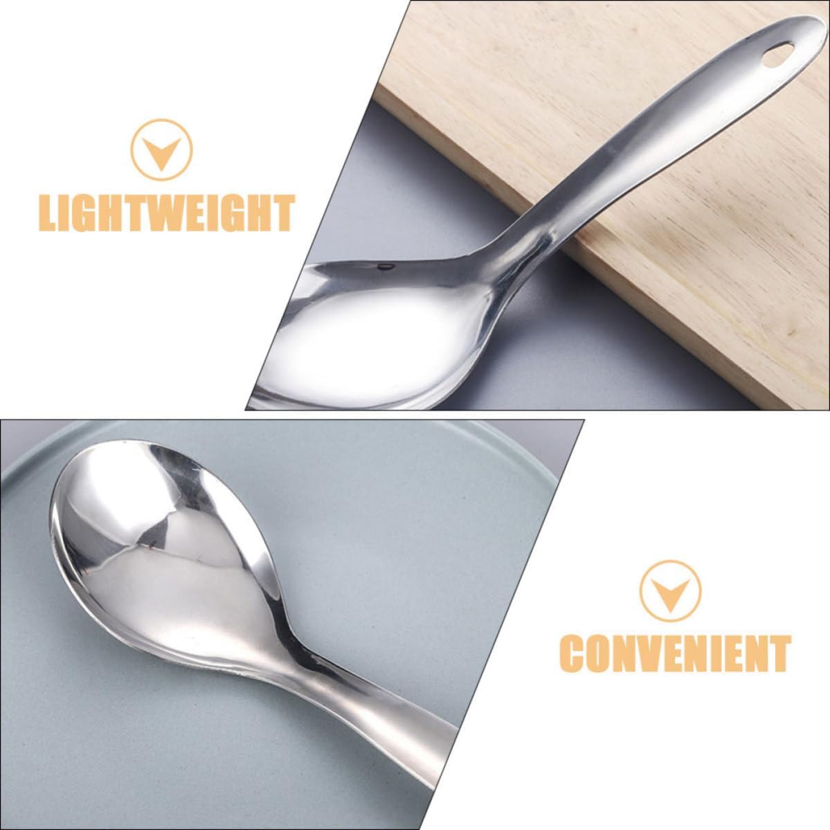 Toyvian Stainless Steel Rice Paddle Spoons, 2Pcs Kitchen Serving Utensils