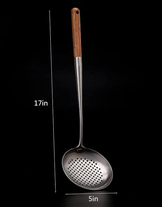 FJNATINH Solid 304 Stainless Steel Skimmer Slotted Spoon Colander Strainer Ladle for Cooking and Frying, Kitchen Utensils Wire Strainer Pasta Strainer Spoon