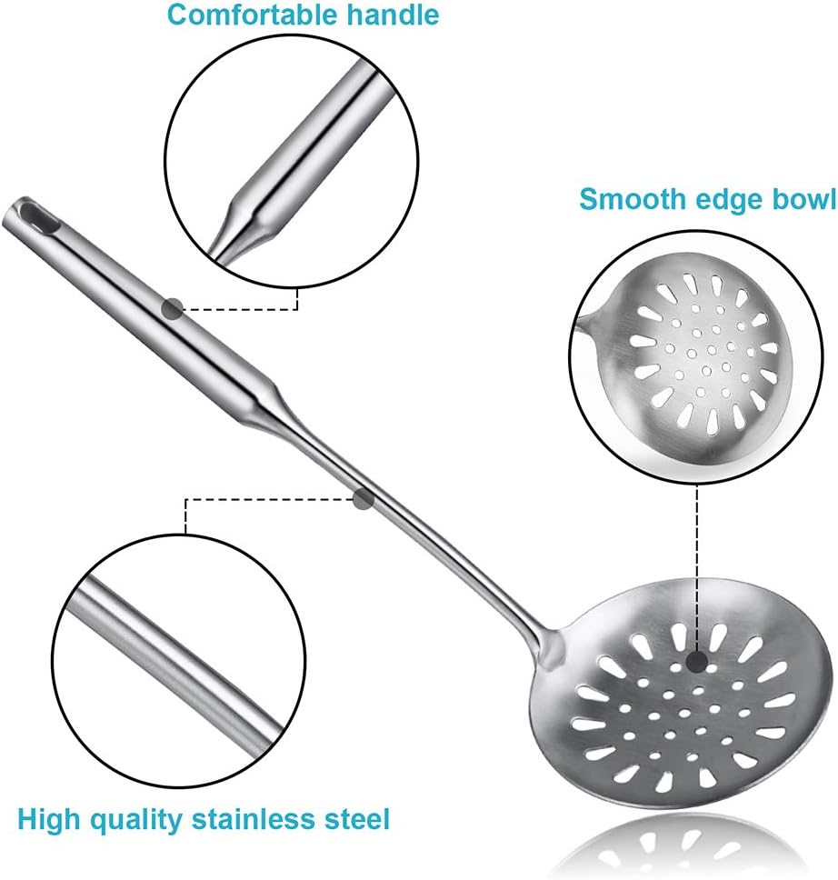 Swify Slotted Spoon Skimmer, Stainless Steel Strainer Ladle With Handle, Asian Wok Skimmer for Kitchen Cooking Deep Fryer, Draining & Frying, 15 inch