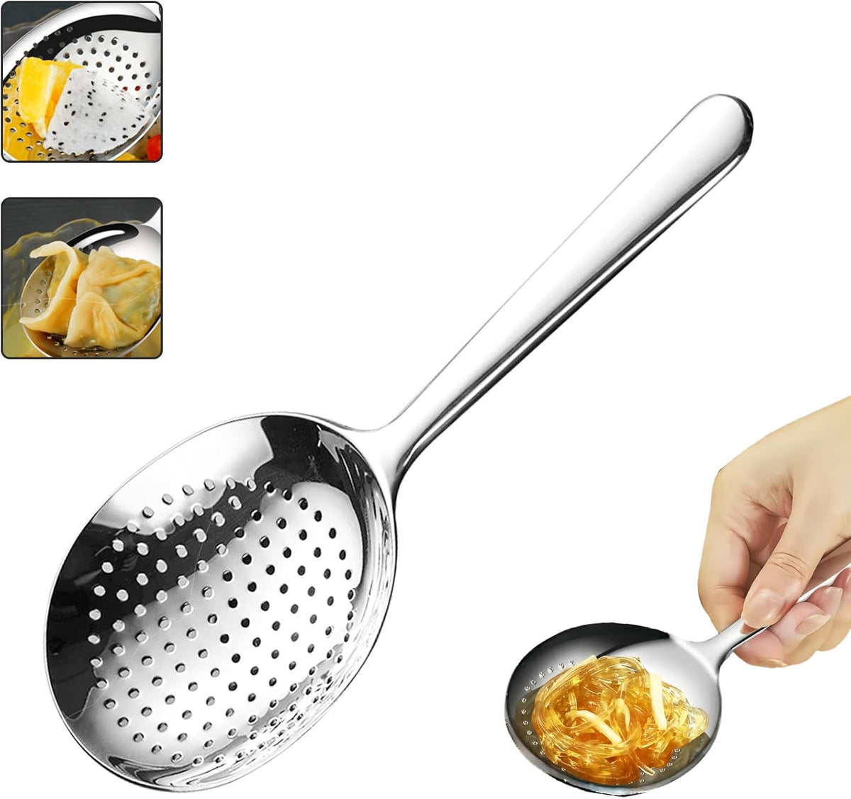 LANGMINGDE Slotted Serving Spoon 18/8 Stainless Steel, 7.87" Large Metal Slotted Spoon with Short Handle, 3.7MM Thick Slotted Utensil for Buffet, Party, Dinner, Restaurants, Kitchen(1 Pack)
