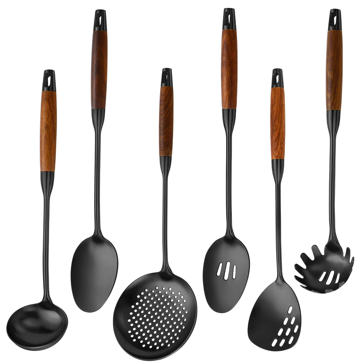 Izurok 18/10 Stainless Steel Kitchen Utensils Set,6 Piece Cooking Utensils With Wood Handle,Heat Resistant Kitchen Tool Set With Spatula, Spoon, Ladle, Skimmer, Slotted Spoon, Pasta