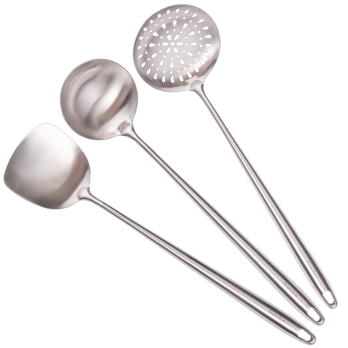 17″ Wok Spatula and Ladle, Skimmer Spoon - 304 Stainless Steel Wok Tool Set