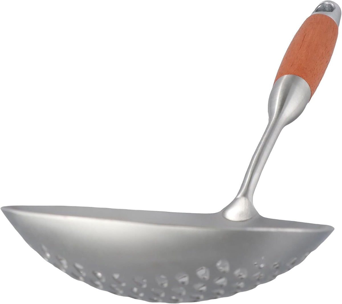 Leadigol Skimmer Slotted Spoon, Wooden Handle Stainless Steel Colander Pasta Noodle Strainer Skimmer Spoon Spider Strainer Skimmer Ladle Spoon for Kitchen Cooking Draining and Frying
