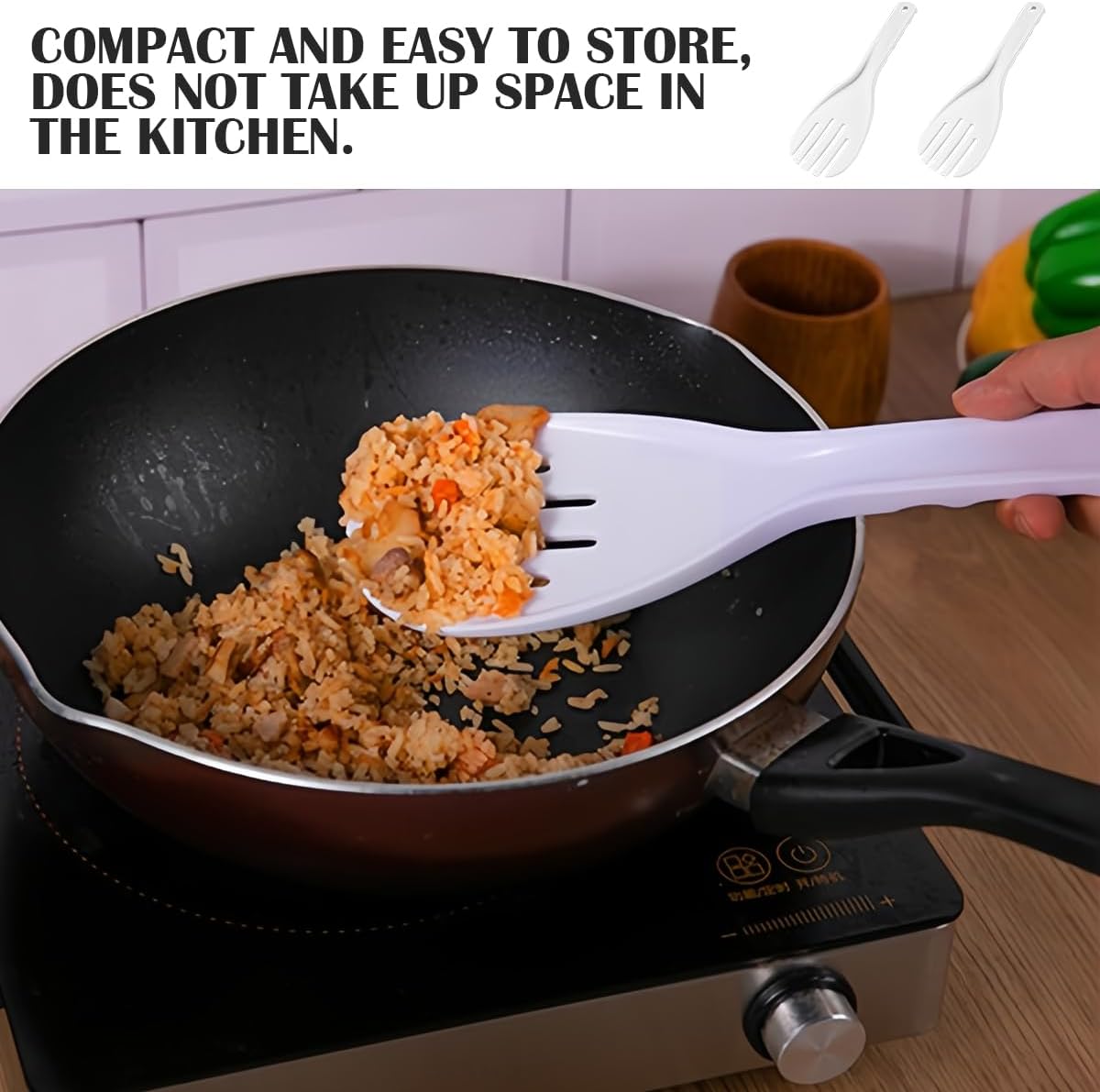 DOERDO 2 Pcs Rice Serving Spoon - Plastic Rice Paddle with Hanging Hole White 10 Inch PP Spatula for Kitchen Restaurant Cooking Utensil