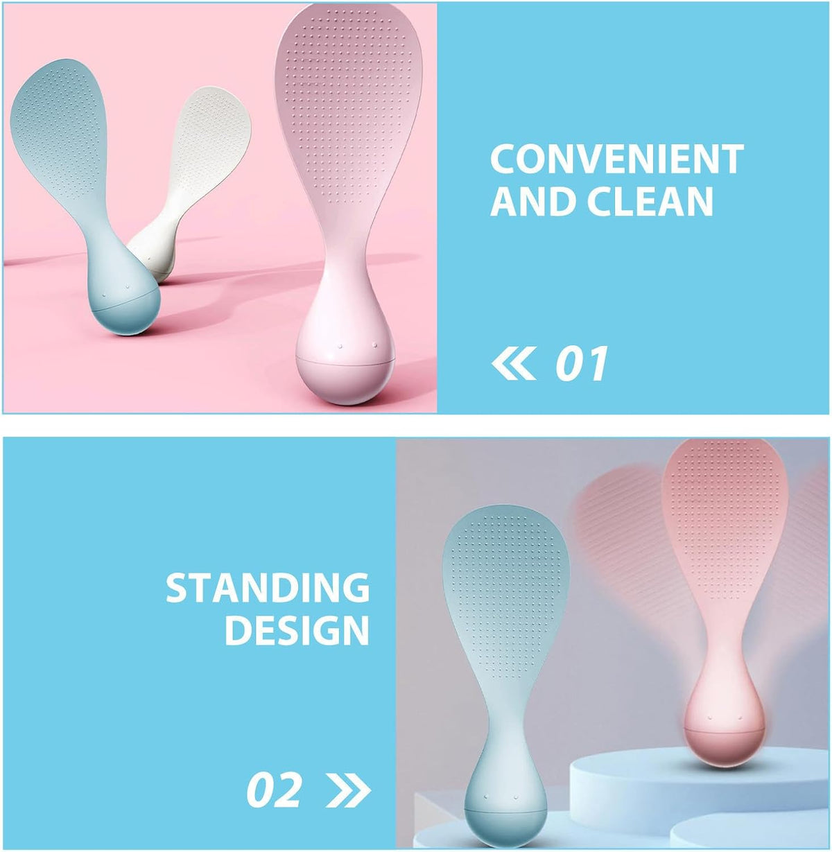 3pcs Nonstick Rice Paddle Spoon, Heat Resistant Standing Utensil