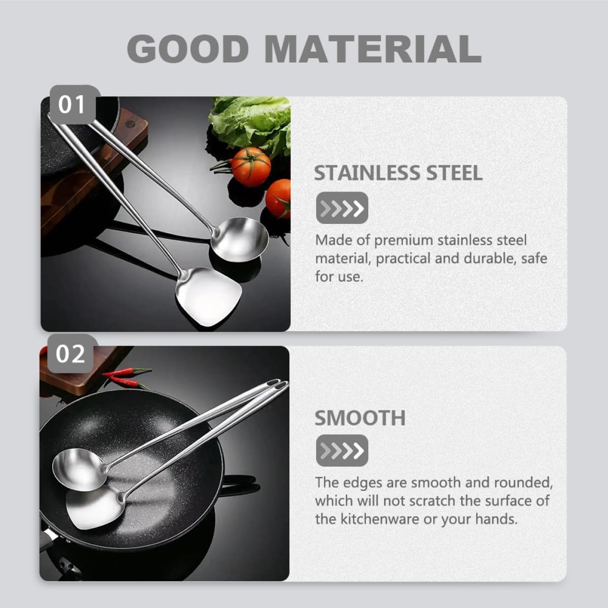 304 Extended Stainless Steel Wok Spatula for Kitchen Cooking